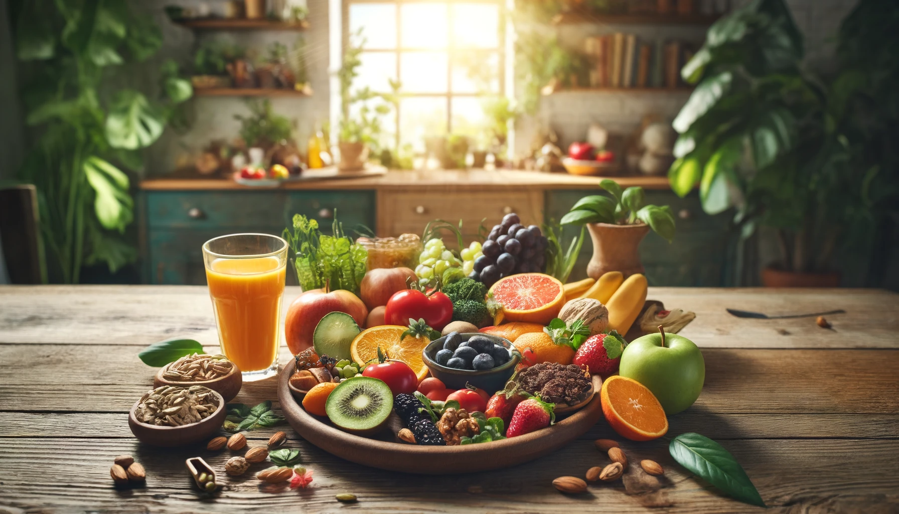 An image of fruits on a kitchen table