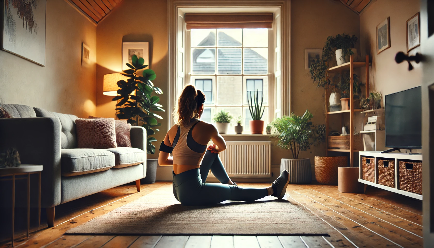 a woman doing russian twists in their living room